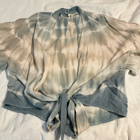 NWT Mystree Tie Dye Tie Waist Open Cardigan Cover Ruffle Short Sleeves Small - Picture 5 of 5